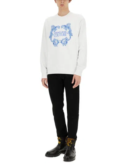 Shop Versace Jeans Couture Sweatshirt With Logo In White