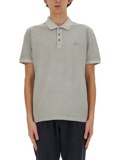Shop Woolrich Polo With Logo In Grey