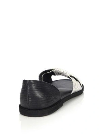 Shop Vince Idara Striped Lizard-embossed Leather Sandals In Black-white