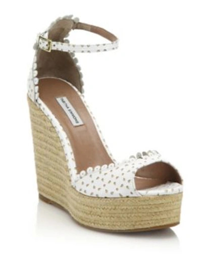 Shop Tabitha Simmons Harp Perforated Leather Espadrille Platform Wedge Sandals In White
