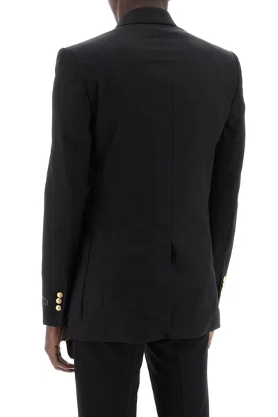 Shop Balmain Double-breasted Twill Bl In Black