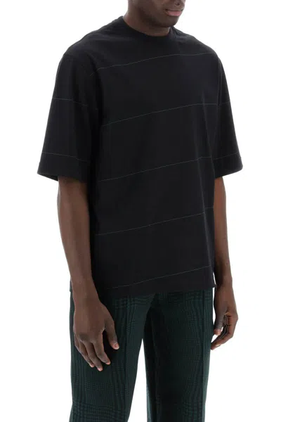Shop Burberry Striped T-shirt With Ekd Embroidery In Black