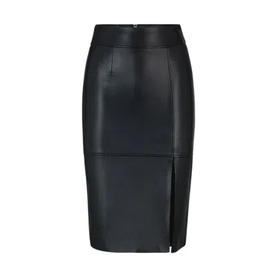 Shop Hugo Boss Slim-fit Pencil Skirt In Grained Leather In Black