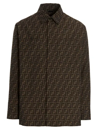 Shop Fendi Logo Overshirt Shirt, Blouse In Brown