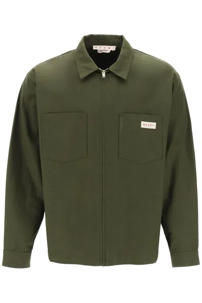 Shop Marni Overshirt Workwear In Gabardina Di Cotone In Green