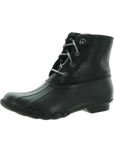 Shop Sperry Saltwater Womens Leather Lace-up Rain Boots In Black
