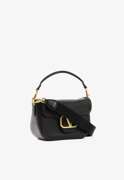 Shop Valentino Alltime Grained Leather Shoulder Bag In Black