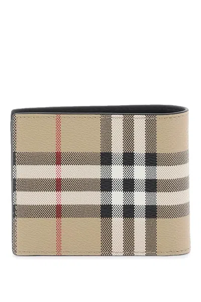 Shop Burberry Bifold Wallet With Check Motif Men In Cream
