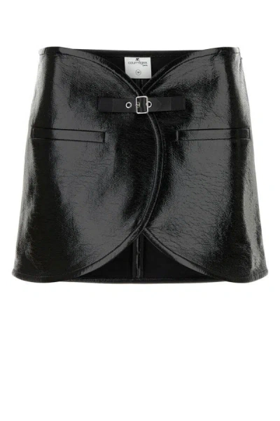 Shop Courrèges Courreges Woman Black Vinyl Mini Skirt