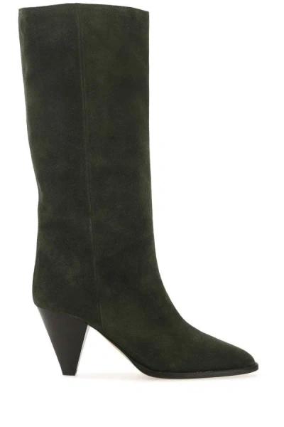 Shop Isabel Marant Woman Dark Green Suede Lispa Boots