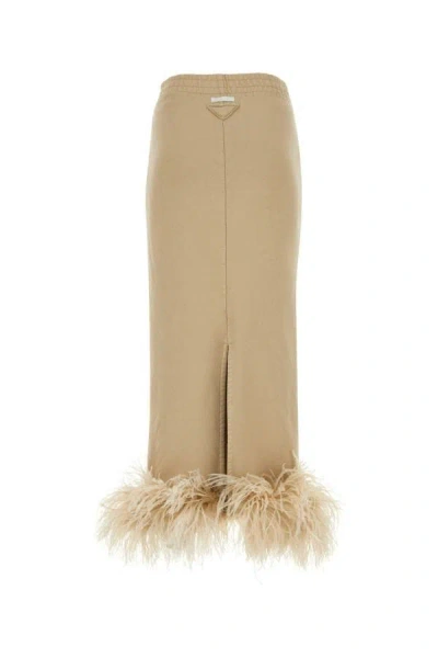 Shop Prada Woman Beige Cotton Skirt In Brown