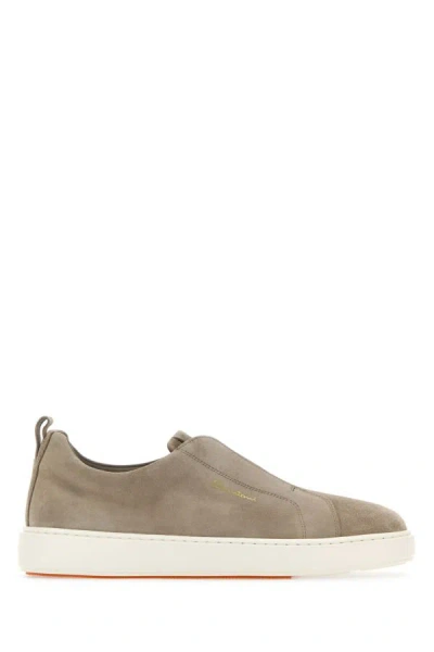 Shop Santoni Man Dove Grey Suede Slip Ons In Gray