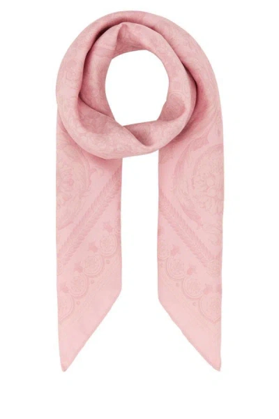 Shop Versace Woman Printed Silk Foulard In Pink