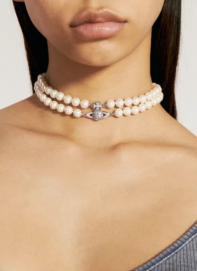 Shop Vivienne Westwood Women Graziella Pearl Choker Necklace In Silver