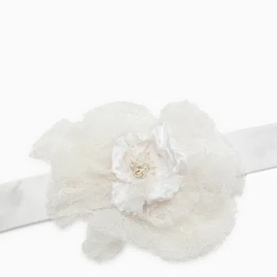 Shop Dolce & Gabbana Dolce&gabbana White Choker With Silk Blend Flower