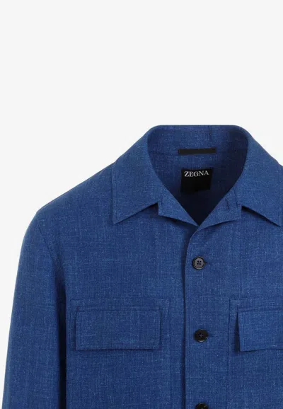 Shop Zegna Cashmere And Linen Long-sleeved Shirt In Blue