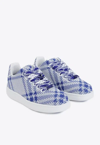 Shop Burberry Check Knit Box Low-top Sneakers In Blue