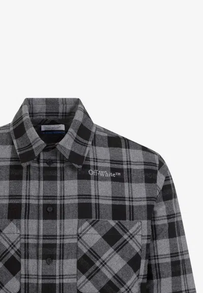 Shop Off-white Checked Long-sleeved Shirt In Gray