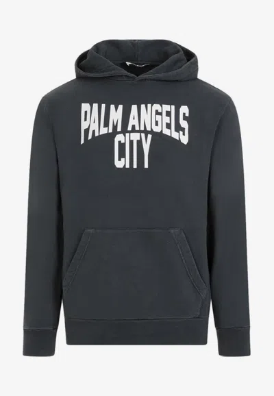 Shop Palm Angels City Washed Hooded Sweatshirt In Gray