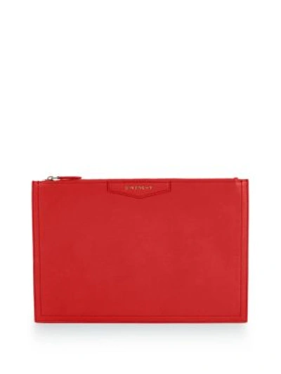 Shop Givenchy Antigona Leather Zip Pouch In Medium Red