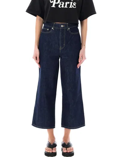 Shop Kenzo Sumire Cropped Jeans In Rinsed Blue Denin