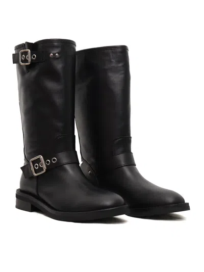 Via Roma 15 Malibu Mid-calf Leather Boots In Black