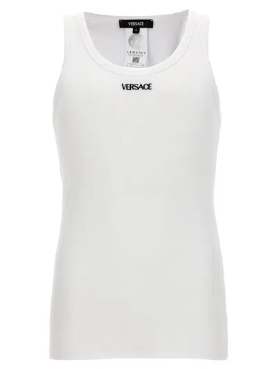 Shop Versace Logo Embroidery Tank Top In White