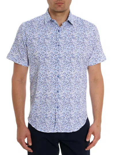 Robert Graham Cyprus Printed Short Sleeve Seersucker Button Front Shirt In Blue