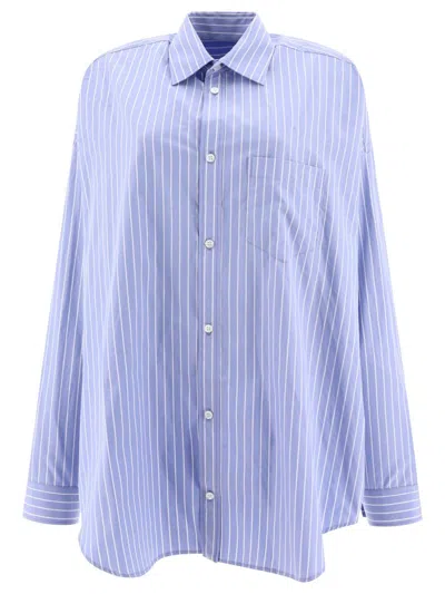 Shop Balenciaga Striped Oversize Shirt In Blue