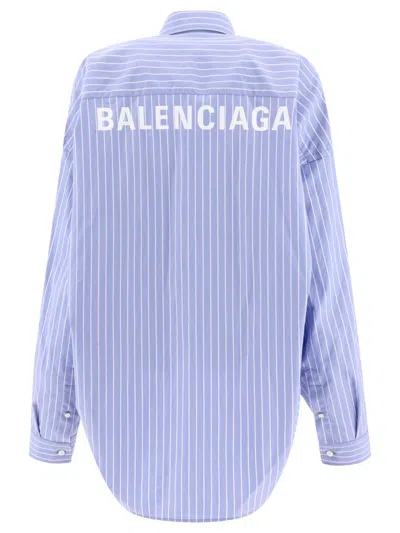 Shop Balenciaga Striped Oversize Shirt In Blue