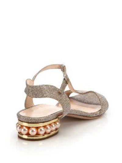Shop Nicholas Kirkwood Casati Pearly Heel Lurex T-strap Sandals In Champagne