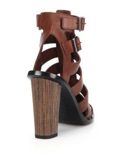 Shop Vince Nicolette Leather Caged Gladiator Sandals In Saddle