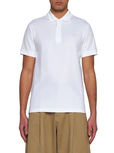 Shop Burberry White And Archive Beige Cotton Polo Shirt