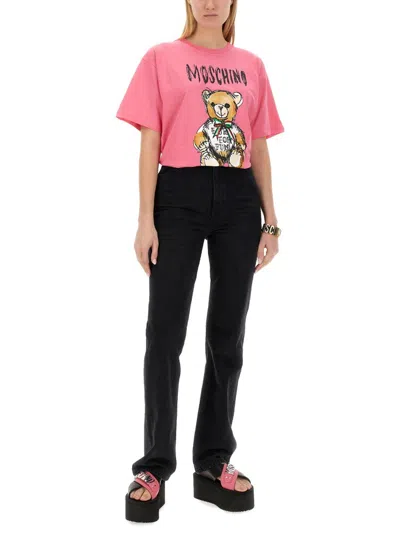 Shop Moschino Teddy Print T-shirt In Pink