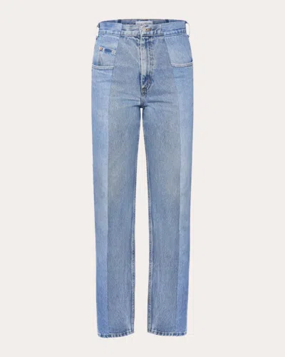 E.l.v Denim E. L.v. Denim Women's Stovepipe Mid-rise Two-tone Jeans In Blue