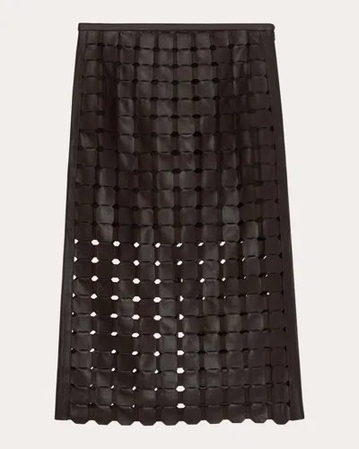 Shop St John Women's Geometric Weave Leather Skirt In Brown