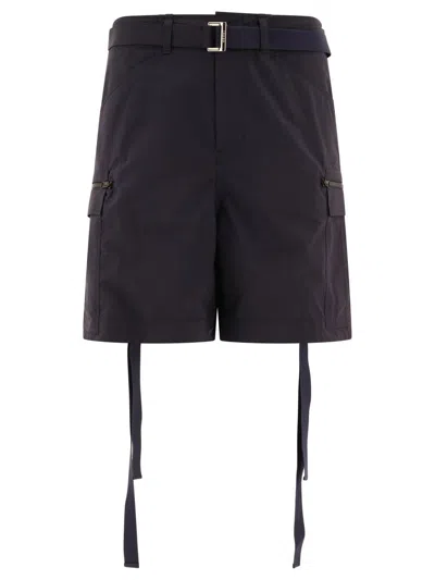 Shop Sacai Utility Belted Shorts In Blue
