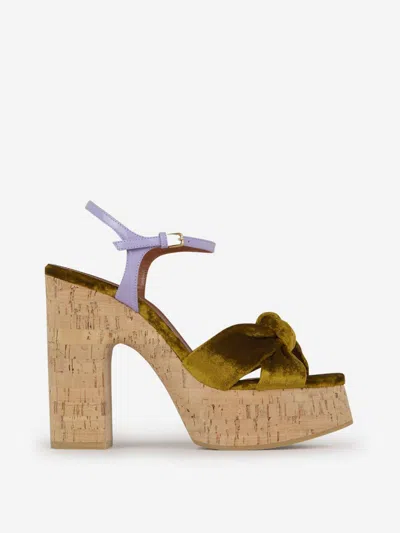 Shop Saint Laurent Bianca Platform Sandals In Verd Militar