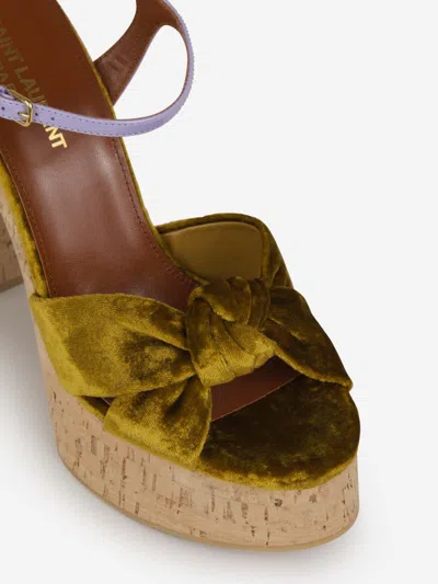 Shop Saint Laurent Bianca Platform Sandals In Verd Militar
