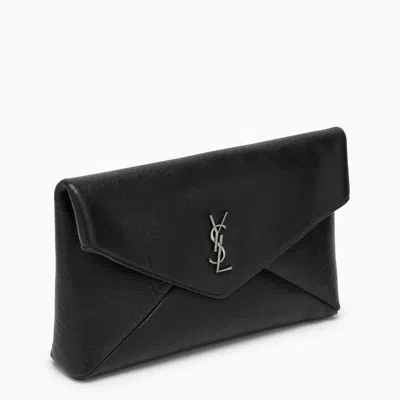 Shop Saint Laurent Cassandre Large Envelope Clutch Bag With Logo In Black