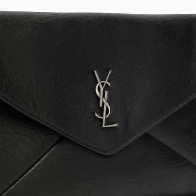 Shop Saint Laurent Cassandre Large Envelope Clutch Bag With Logo In Black