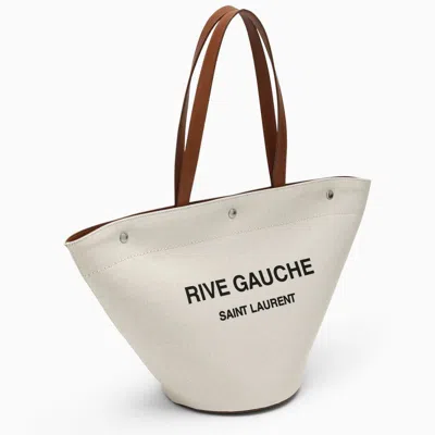 Shop Saint Laurent Greige Rive Gauche Tote Bag In Multicolor