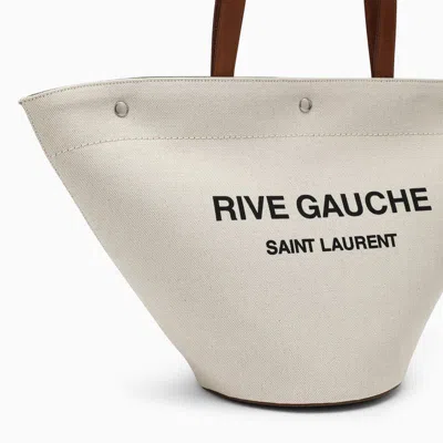 Shop Saint Laurent Greige Rive Gauche Tote Bag In Multicolor