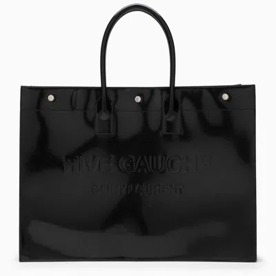 Shop Saint Laurent Large Rive Gauche Patent Bag In Black
