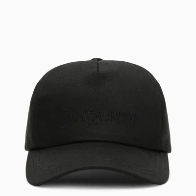 Shop Saint Laurent Linen-blend Baseball Cap In Black