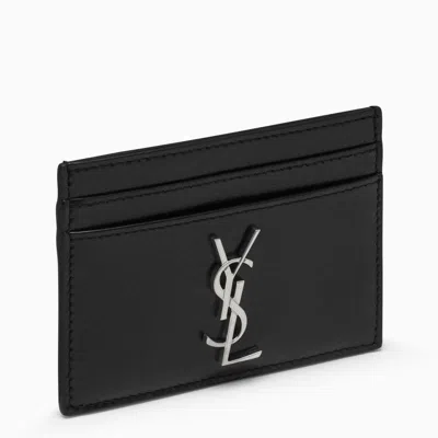 Shop Saint Laurent Monogram Credit Card Holder In Black
