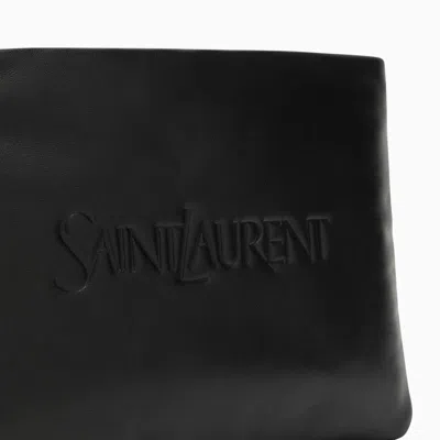 Shop Saint Laurent Padded Clutch Bag With Logo In Black