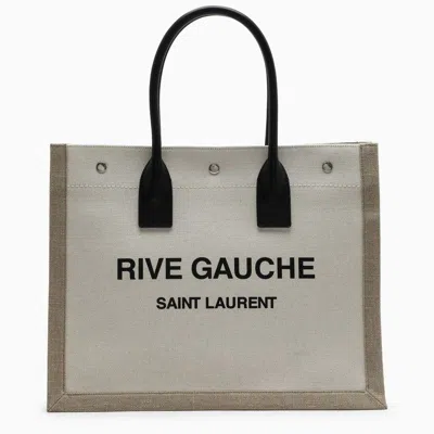 Shop Saint Laurent Rive Gauche Canvas Tote Bag In Beige