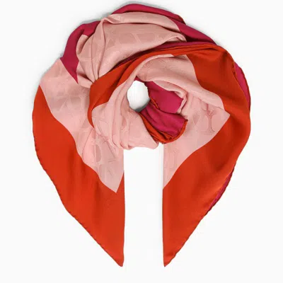 Shop Valentino Garavani Pink And Red Square Scarf In Multicolor