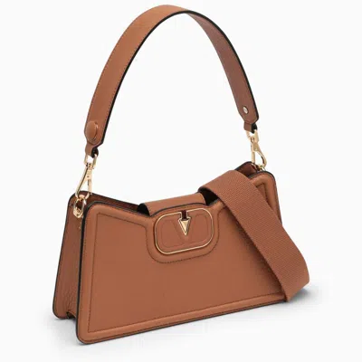 Shop Valentino Garavani Vlogo Brown Shoulder Bag In Garnet Calfskin In Beige